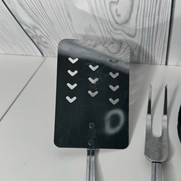 Vintage EKCO Chromium Plated Utensils Wooden Handle Set of 3 - USA (READ) - Picture 3 of 9